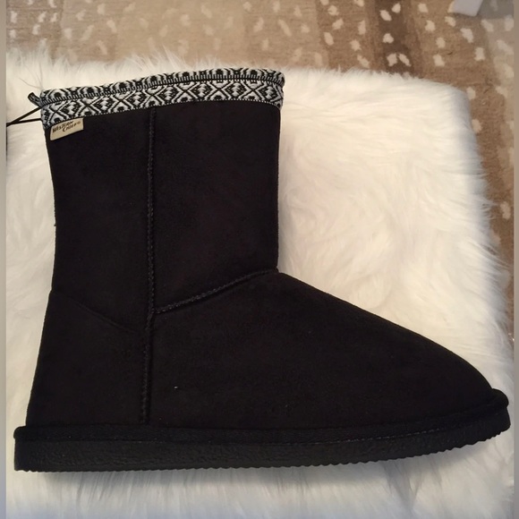 NWT YELLOWSTONE STYLE FUR LINED BOOTS 8M BETH DUTTON 🤠 BLACK WHITE WESTERN - Picture 2 of 12